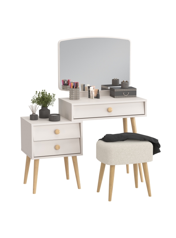 Афина Спальня 4-25901М1к.с. Трюмо + Банкетка 6-5135ТКШбеж Полли, цвет кашемир серый/ткань бежевая, ШхГхВ 105х38,6х129 + 44х34х45 см., универс. сб.