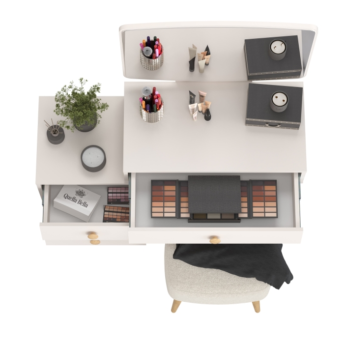 Афина Спальня 4-25901М1к.с. Трюмо + Банкетка 6-5135ТКШбеж Полли, цвет кашемир серый/ткань бежевая, ШхГхВ 105х38,6х129 + 44х34х45 см., универс. сб.