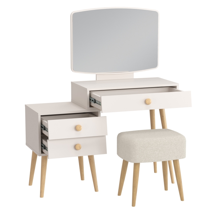 Афина Спальня 4-25901М1к.с. Трюмо + Банкетка 6-5135ТКШбеж Полли, цвет кашемир серый/ткань бежевая, ШхГхВ 105х38,6х129 + 44х34х45 см., универс. сб.