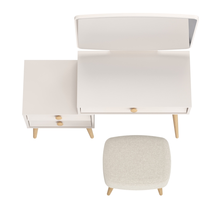 Афина Спальня 4-25901М1к.с. Трюмо + Банкетка 6-5135ТКШбеж Полли, цвет кашемир серый/ткань бежевая, ШхГхВ 105х38,6х129 + 44х34х45 см., универс. сб.