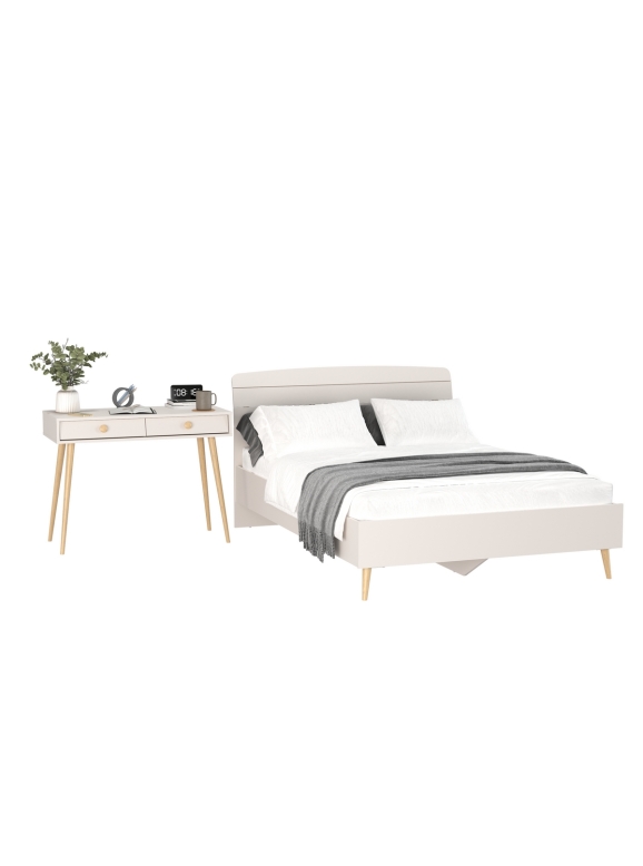 Афина Спальня Кровать 1400 + Стол, цвет кашемир серый, ШхГхВ 144,6х210,2х95,7 + 100х45х76 см., сп.м. 1400х2000 мм., б/м, основание есть