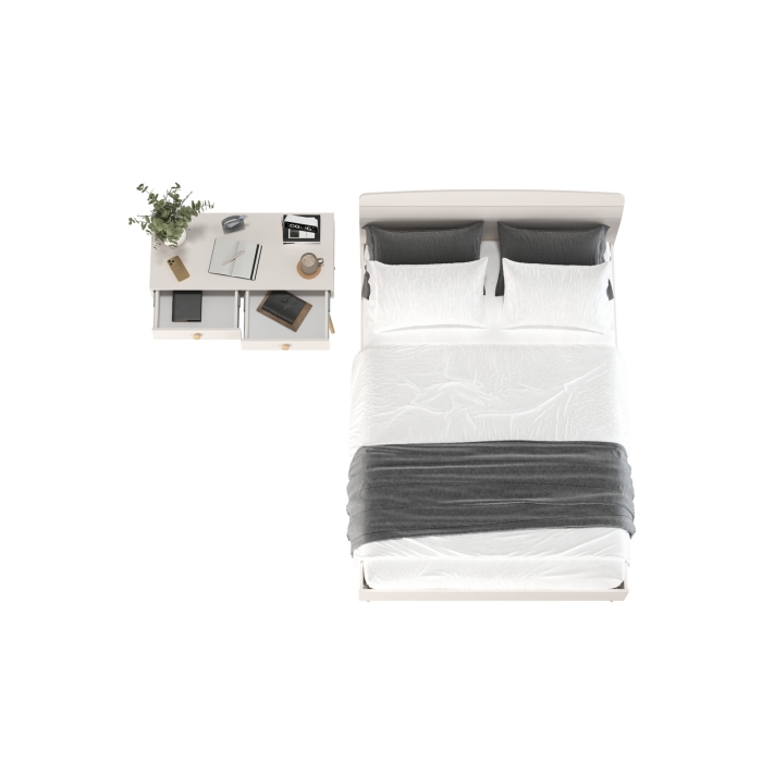 Афина Спальня Кровать 1400 + Стол, цвет кашемир серый, ШхГхВ 144,6х210,2х95,7 + 100х45х76 см., сп.м. 1400х2000 мм., б/м, основание есть