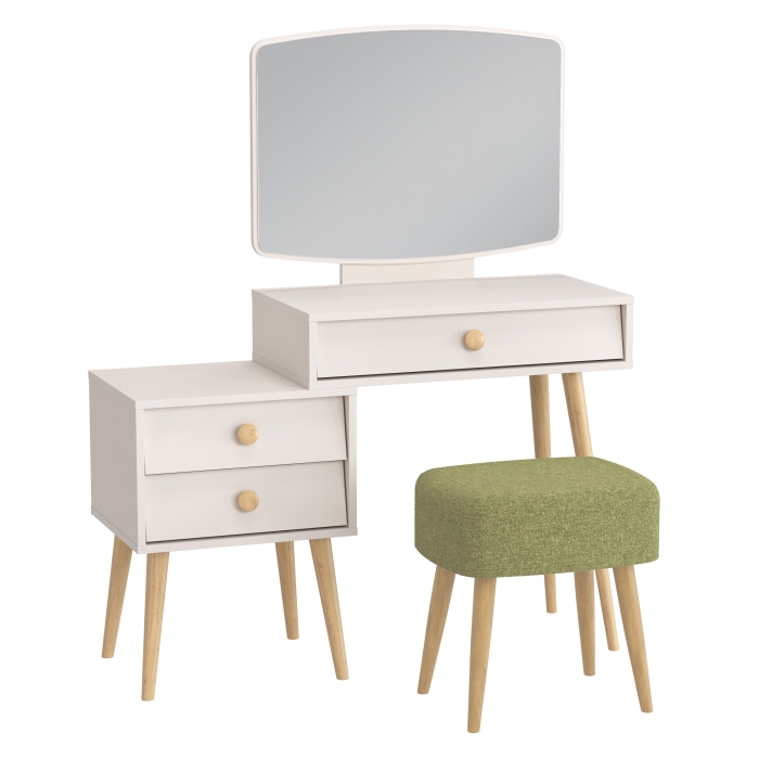 Афина Спальня 4-25901М1к.с. Трюмо + Банкетка 6-5135ТКШзел Полли, цвет кашемир серый/ткань зелёная, ШхГхВ 105х38,6х129 + 44х34х45 см., универс. сб.