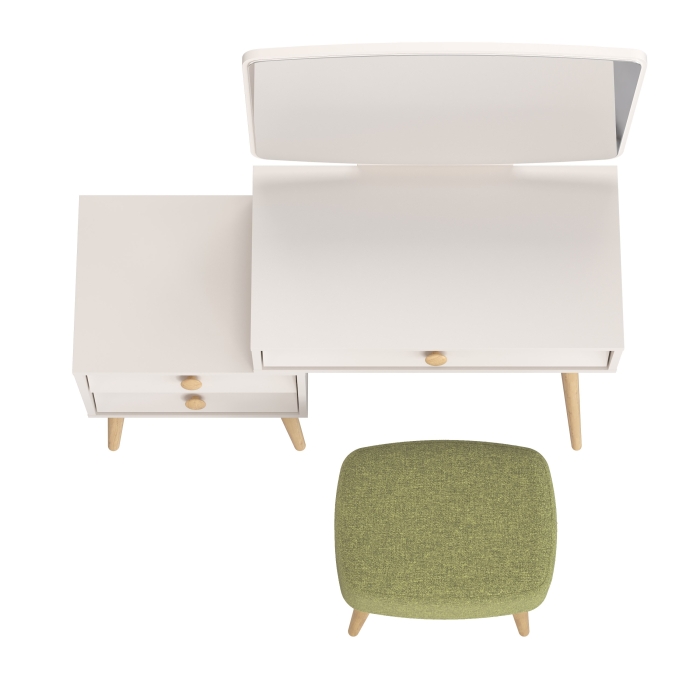 Афина Спальня 4-25901М1к.с. Трюмо + Банкетка 6-5135ТКШзел Полли, цвет кашемир серый/ткань зелёная, ШхГхВ 105х38,6х129 + 44х34х45 см., универс. сб.