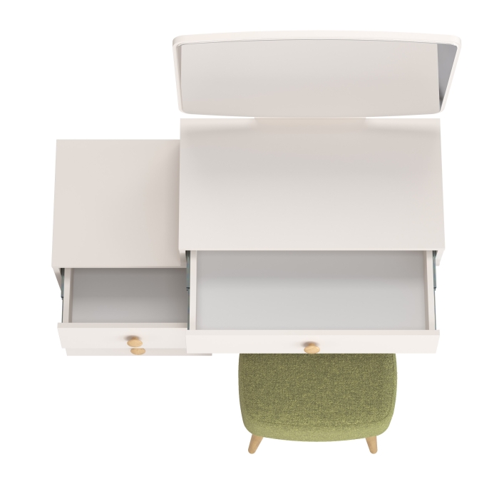 Афина Спальня 4-25901М1к.с. Трюмо + Банкетка 6-5135ТКШзел Полли, цвет кашемир серый/ткань зелёная, ШхГхВ 105х38,6х129 + 44х34х45 см., универс. сб.