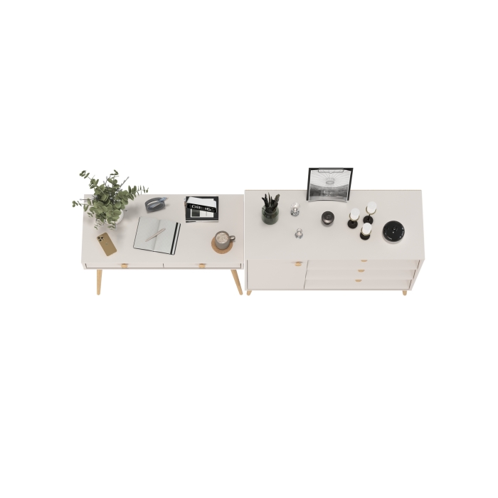 Афина Спальня Стол + Комод с дверкой и тремя ящиками, цвет кашемир серый, ШхГхВ 100х45х76 + 110х45,3х83 см., универсальная сборка