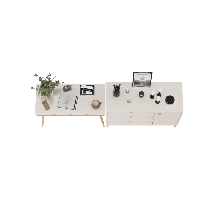 Афина Спальня Стол + Комод с дверкой и тремя ящиками, цвет кашемир серый, ШхГхВ 100х45х76 + 110х45,3х83 см., универсальная сборка