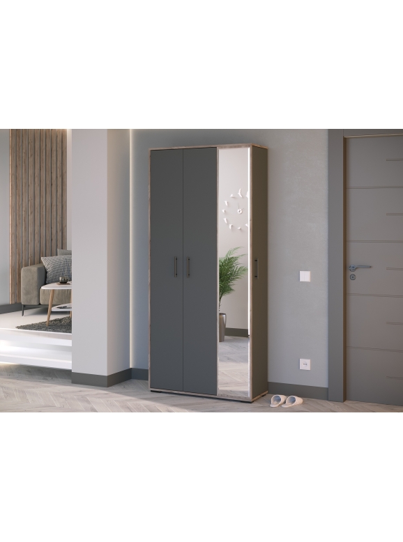 Прихожая 2-3421дкт/граф Домино-мини, цвет дуб крафт табачный/графит, ШхГхВ 88х36х202 см., универсальная сборка