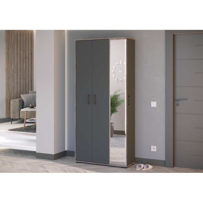 Прихожая 2-3421дкт/граф Домино-мини, цвет дуб крафт табачный/графит, ШхГхВ 88х36х202 см., универсальная сборка