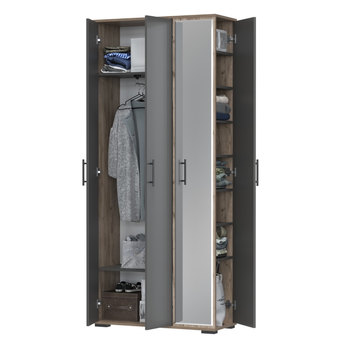 Прихожая 2-3421дкт/граф Домино-мини, цвет дуб крафт табачный/графит, ШхГхВ 88х36х202 см., универсальная сборка