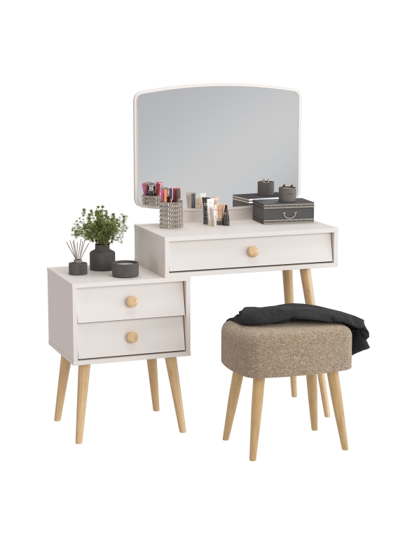 Афина Спальня 4-25901М1к.с. Трюмо + Банкетка 6-5135ТКШкор Полли, цвет кашемир серый/ткань коричневая, ШхГхВ 105х38,6х129 + 44х34х45 см., универс. сб.