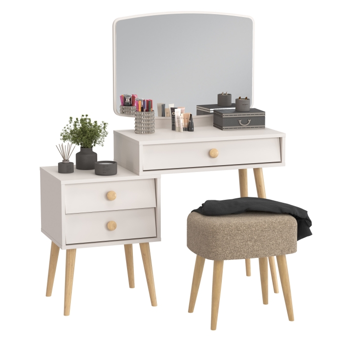 Афина Спальня 4-25901М1к.с. Трюмо + Банкетка 6-5135ТКШкор Полли, цвет кашемир серый/ткань коричневая, ШхГхВ 105х38,6х129 + 44х34х45 см., универс. сб.