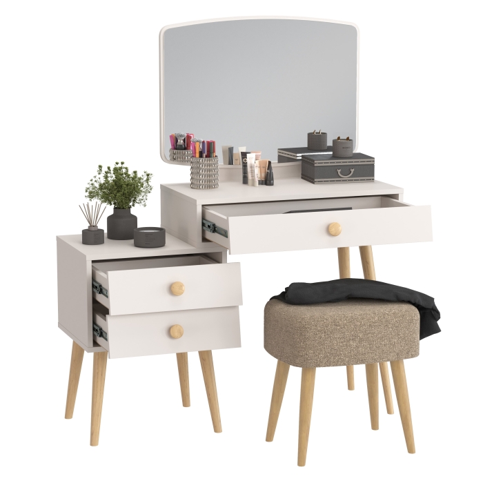 Афина Спальня 4-25901М1к.с. Трюмо + Банкетка 6-5135ТКШкор Полли, цвет кашемир серый/ткань коричневая, ШхГхВ 105х38,6х129 + 44х34х45 см., универс. сб.