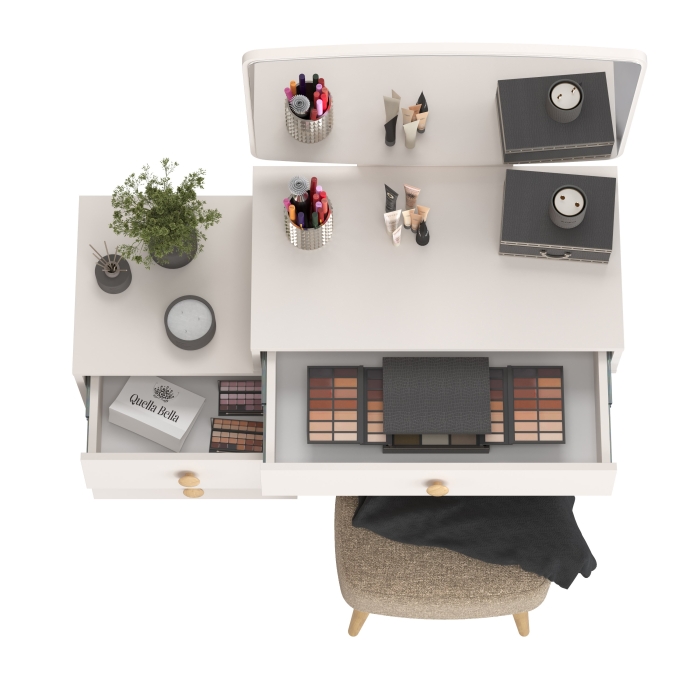 Афина Спальня 4-25901М1к.с. Трюмо + Банкетка 6-5135ТКШкор Полли, цвет кашемир серый/ткань коричневая, ШхГхВ 105х38,6х129 + 44х34х45 см., универс. сб.