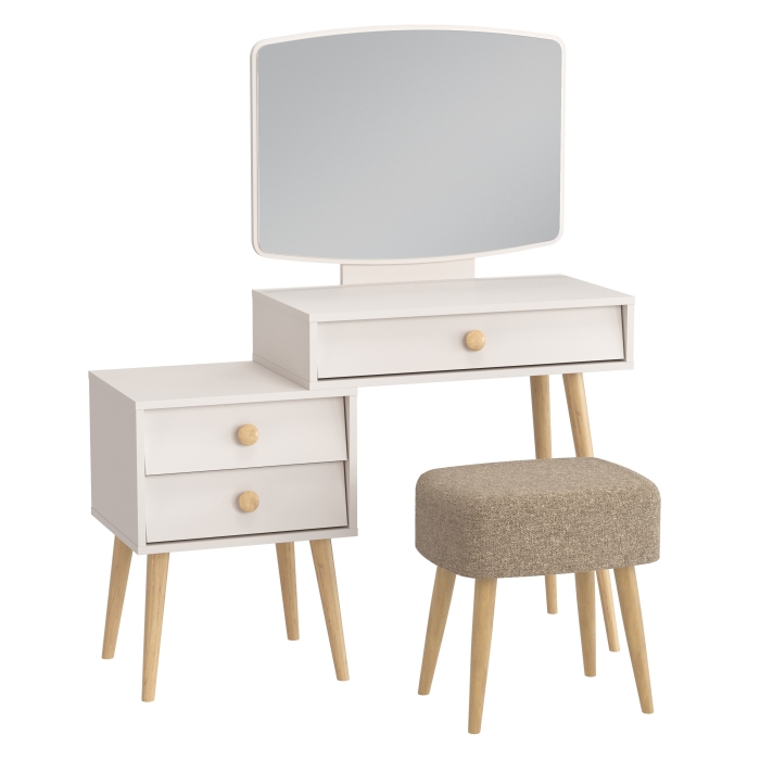 Афина Спальня 4-25901М1к.с. Трюмо + Банкетка 6-5135ТКШкор Полли, цвет кашемир серый/ткань коричневая, ШхГхВ 105х38,6х129 + 44х34х45 см., универс. сб.