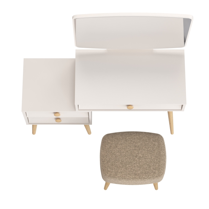 Афина Спальня 4-25901М1к.с. Трюмо + Банкетка 6-5135ТКШкор Полли, цвет кашемир серый/ткань коричневая, ШхГхВ 105х38,6х129 + 44х34х45 см., универс. сб.