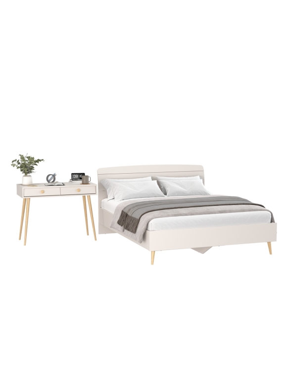 Афина Спальня Кровать 1600 + Стол, цвет кашемир серый, ШхГхВ 164,6х210,2х95,6 + 100х45х76 см., сп.м. 1600х2000 мм., б/м, основание есть