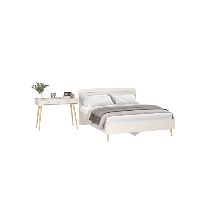 Афина Спальня Кровать 1600 + Стол, цвет кашемир серый, ШхГхВ 164,6х210,2х95,6 + 100х45х76 см., сп.м. 1600х2000 мм., б/м, основание есть