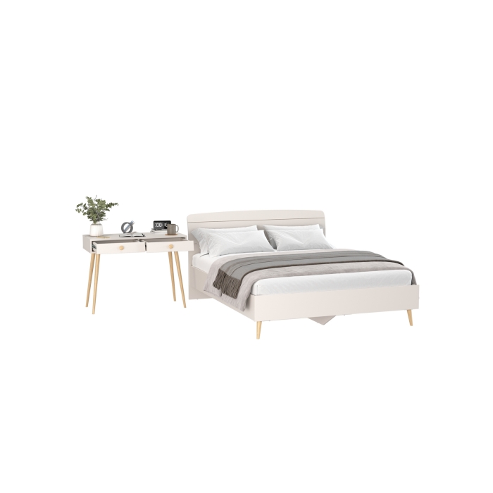 Афина Спальня Кровать 1600 + Стол, цвет кашемир серый, ШхГхВ 164,6х210,2х95,6 + 100х45х76 см., сп.м. 1600х2000 мм., б/м, основание есть