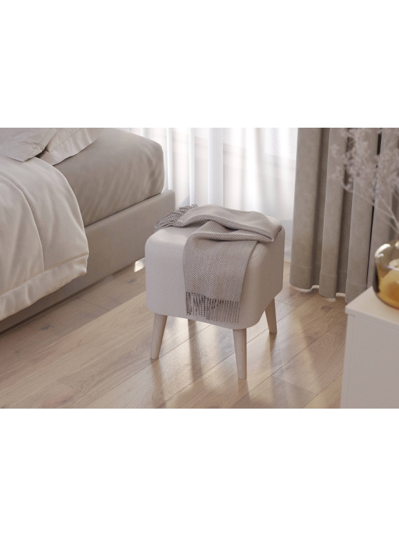 Банкетка 6-5133ТКВмол Куби, цвет ткань молоко, ШхГхВ 41х41х45 см.(квадратная банкетка на четырёх ножках), цвет ножек: иней