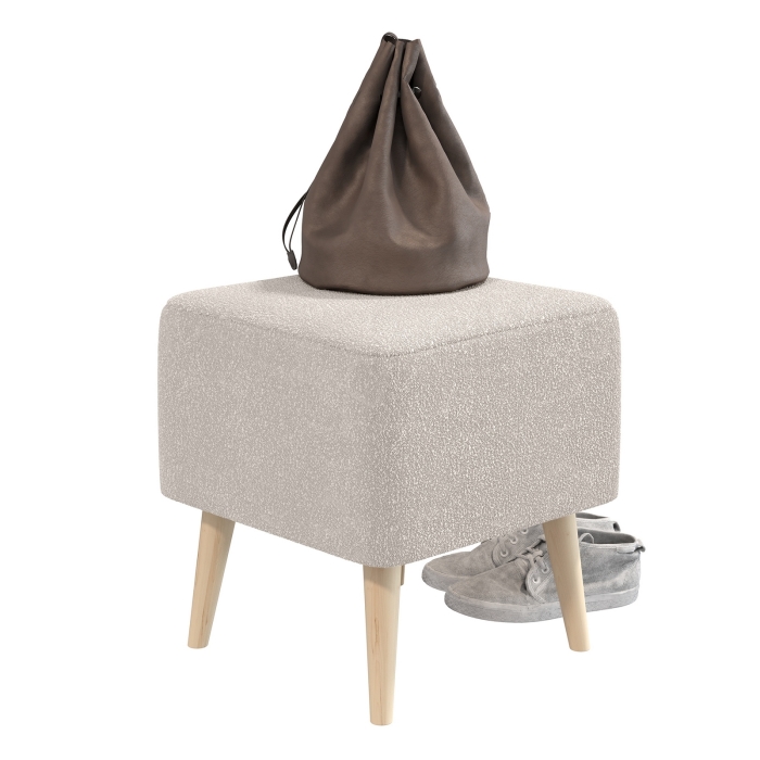 Банкетка 6-5133ТКВмол Куби, цвет ткань молоко, ШхГхВ 41х41х45 см.(квадратная банкетка на четырёх ножках), цвет ножек: иней