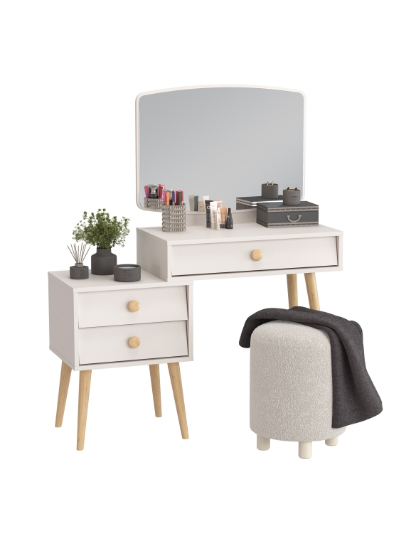 Афина Спальня 4-25901М1к.с. Трюмо + Банкетка 6-5137ТКШсв.серый Марта, цвет кашемир серый/ткань светло-серая, ШхГхВ 105х38,6х129 + 36х36х46 см, ун. сб.