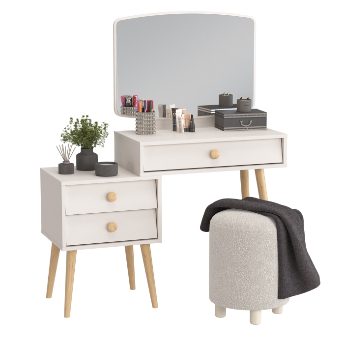 Афина Спальня 4-25901М1к.с. Трюмо + Банкетка 6-5137ТКШсв.серый Марта, цвет кашемир серый/ткань светло-серая, ШхГхВ 105х38,6х129 + 36х36х46 см, ун. сб.