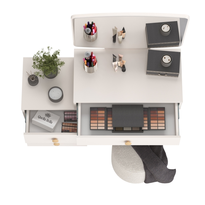 Афина Спальня 4-25901М1к.с. Трюмо + Банкетка 6-5137ТКШсв.серый Марта, цвет кашемир серый/ткань светло-серая, ШхГхВ 105х38,6х129 + 36х36х46 см, ун. сб.