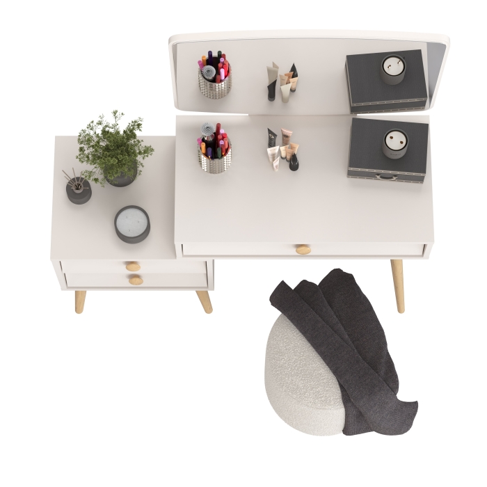 Афина Спальня 4-25901М1к.с. Трюмо + Банкетка 6-5137ТКШсв.серый Марта, цвет кашемир серый/ткань светло-серая, ШхГхВ 105х38,6х129 + 36х36х46 см, ун. сб.