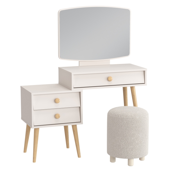 Афина Спальня 4-25901М1к.с. Трюмо + Банкетка 6-5137ТКШсв.серый Марта, цвет кашемир серый/ткань светло-серая, ШхГхВ 105х38,6х129 + 36х36х46 см, ун. сб.