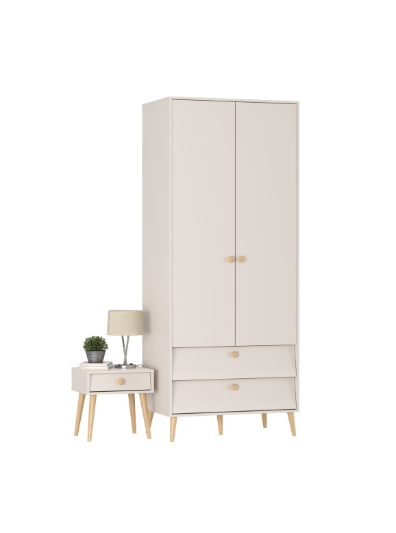 Афина Спальня Шкаф 2-х дверный + Тумба прикроватная, цвет кашемир серый, ШхГхВ 90,3х56,3х220 + 45х37х45 см., универсальная сборка