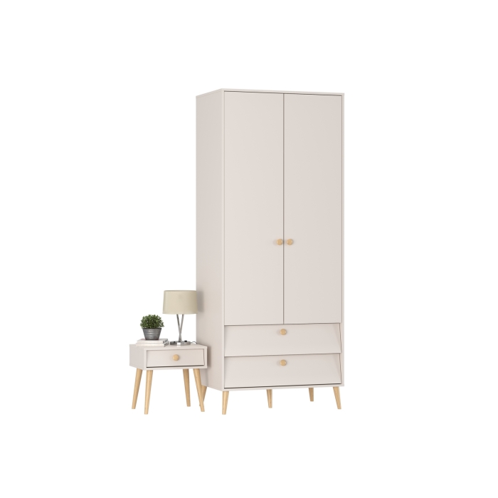 Афина Спальня Шкаф 2-х дверный + Тумба прикроватная, цвет кашемир серый, ШхГхВ 90,3х56,3х220 + 45х37х45 см., универсальная сборка