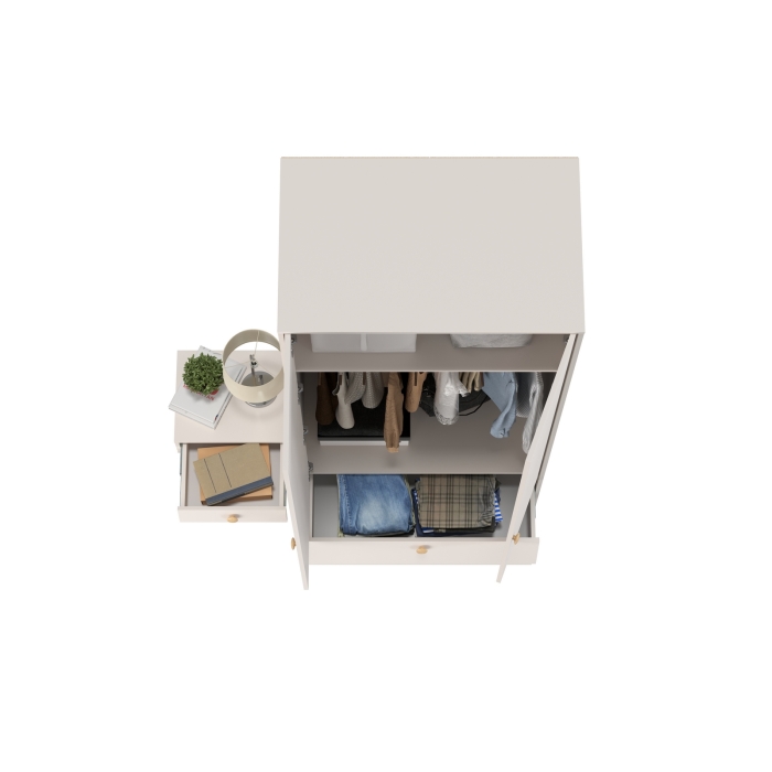 Афина Спальня Шкаф 2-х дверный + Тумба прикроватная, цвет кашемир серый, ШхГхВ 90,3х56,3х220 + 45х37х45 см., универсальная сборка