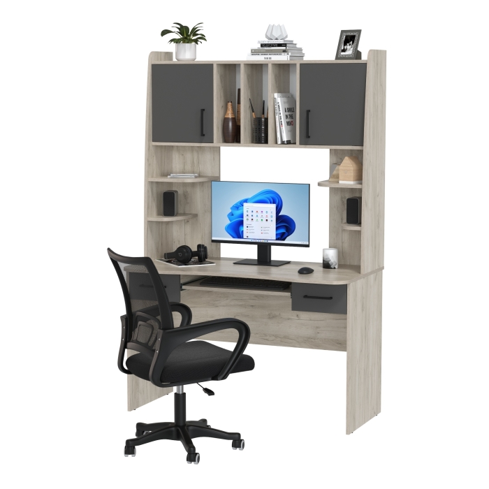 Стол 6-0604 Бета + кресло 103 чёрное, цвет дуб крафт серый/графит, ШхГхВ 120х60,5х183,5 см.