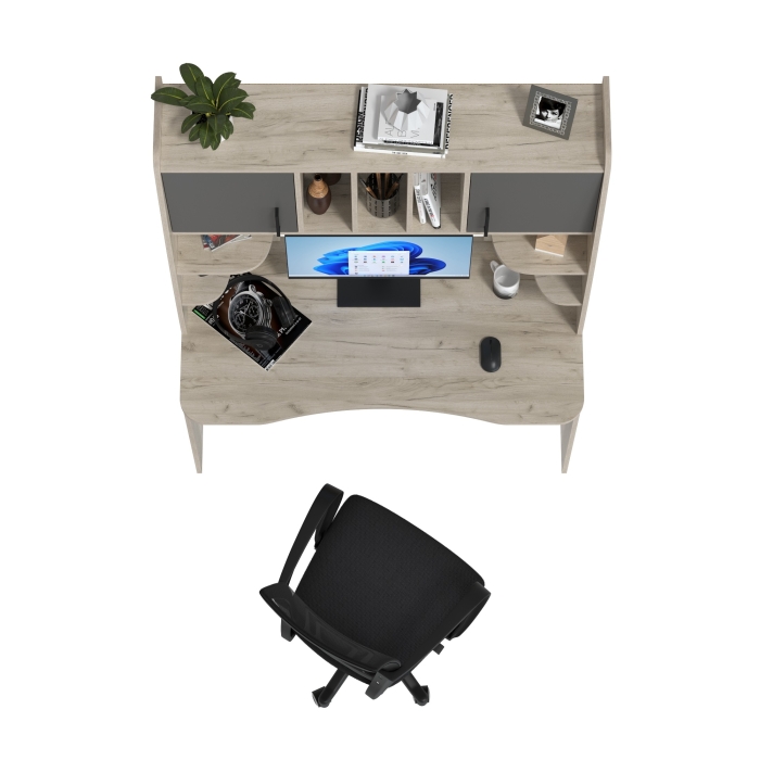 Стол 6-0604 Бета + кресло 103 чёрное, цвет дуб крафт серый/графит, ШхГхВ 120х60,5х183,5 см.