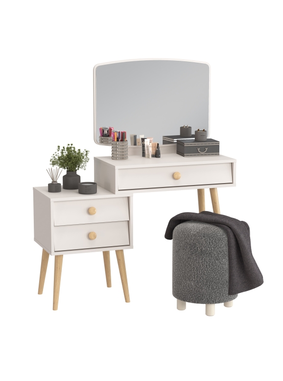 Афина Спальня 4-25901М1к.с. Трюмо + Банкетка 6-5137ТКШтем.серый Марта, цвет кашемир серый/ткань тёмно-серая, ШхГхВ 105х38,6х129 + 36х36х46 см, ун. сб.