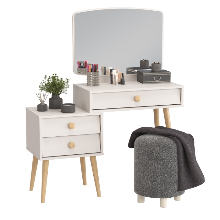 Афина Спальня 4-25901М1к.с. Трюмо + Банкетка 6-5137ТКШтем.серый Марта, цвет кашемир серый/ткань тёмно-серая, ШхГхВ 105х38,6х129 + 36х36х46 см, ун. сб.