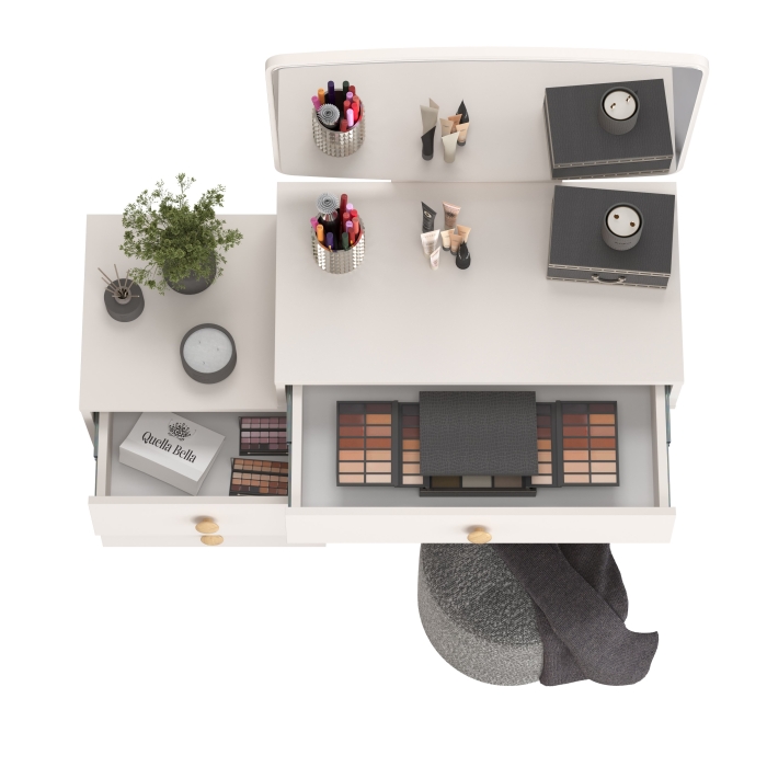 Афина Спальня 4-25901М1к.с. Трюмо + Банкетка 6-5137ТКШтем.серый Марта, цвет кашемир серый/ткань тёмно-серая, ШхГхВ 105х38,6х129 + 36х36х46 см, ун. сб.