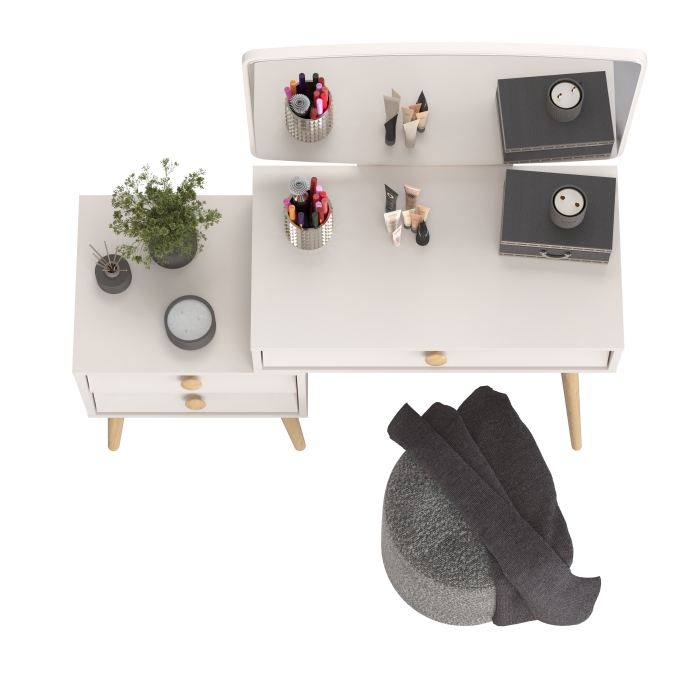 Афина Спальня 4-25901М1к.с. Трюмо + Банкетка 6-5137ТКШтем.серый Марта, цвет кашемир серый/ткань тёмно-серая, ШхГхВ 105х38,6х129 + 36х36х46 см, ун. сб.