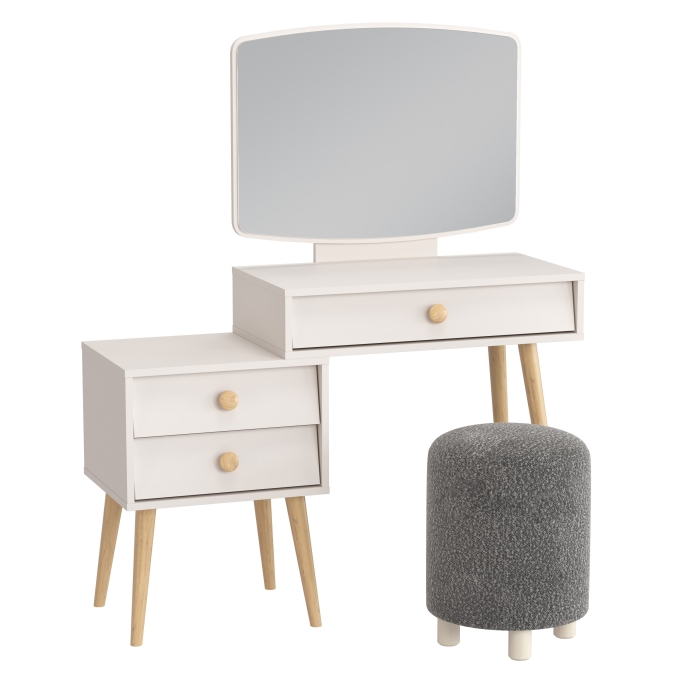 Афина Спальня 4-25901М1к.с. Трюмо + Банкетка 6-5137ТКШтем.серый Марта, цвет кашемир серый/ткань тёмно-серая, ШхГхВ 105х38,6х129 + 36х36х46 см, ун. сб.