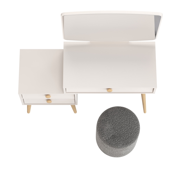 Афина Спальня 4-25901М1к.с. Трюмо + Банкетка 6-5137ТКШтем.серый Марта, цвет кашемир серый/ткань тёмно-серая, ШхГхВ 105х38,6х129 + 36х36х46 см, ун. сб.