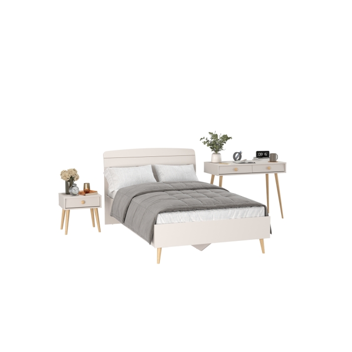 Афина Спальня Кровать 1200 + Стол + Тумба, цвет кашемир серый, ШхГхВ 123,6х210,2х95,7 + 100х45х76 + 45х37х45 см., 1200х2000 мм., б/м, осн. есть