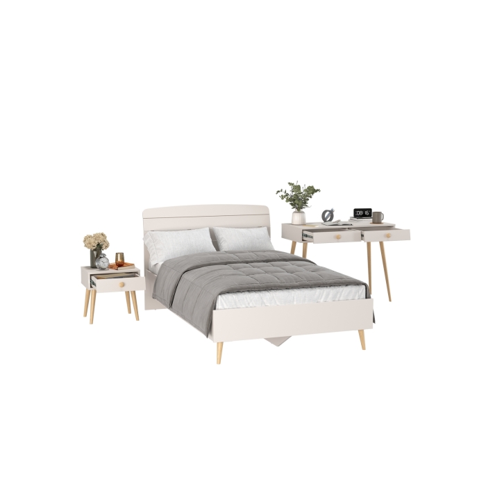 Афина Спальня Кровать 1200 + Стол + Тумба, цвет кашемир серый, ШхГхВ 123,6х210,2х95,7 + 100х45х76 + 45х37х45 см., 1200х2000 мм., б/м, осн. есть