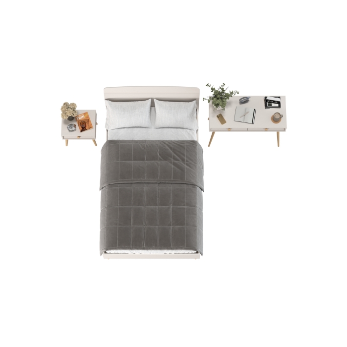 Афина Спальня Кровать 1200 + Стол + Тумба, цвет кашемир серый, ШхГхВ 123,6х210,2х95,7 + 100х45х76 + 45х37х45 см., 1200х2000 мм., б/м, осн. есть