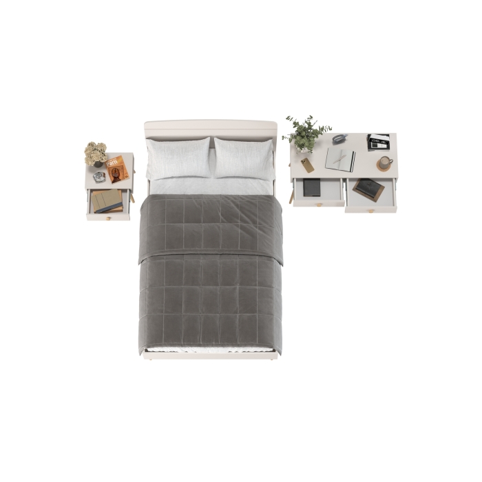 Афина Спальня Кровать 1200 + Стол + Тумба, цвет кашемир серый, ШхГхВ 123,6х210,2х95,7 + 100х45х76 + 45х37х45 см., 1200х2000 мм., б/м, осн. есть