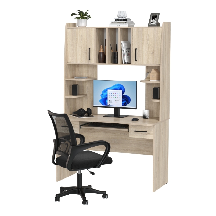 Стол 6-0604 Бета + кресло 103 чёрное, цвет дуб сонома, ШхГхВ 120х60,5х183,5 см.