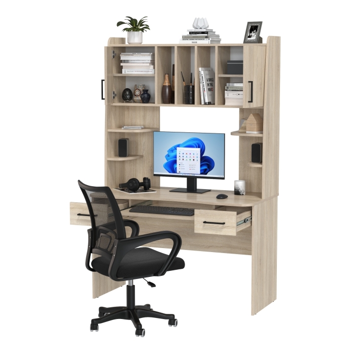 Стол 6-0604 Бета + кресло 103 чёрное, цвет дуб сонома, ШхГхВ 120х60,5х183,5 см.