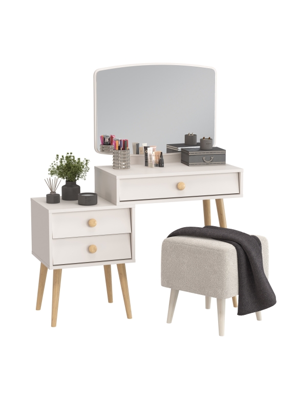 Афина Спальня 4-25901М1к.с. Трюмо + Банкетка 6-5133ТКВмол Куби, цвет кашемир серый/ткань молоко, ШхГхВ 105х38,6х129 + 41х41х45 см., универс. сб.