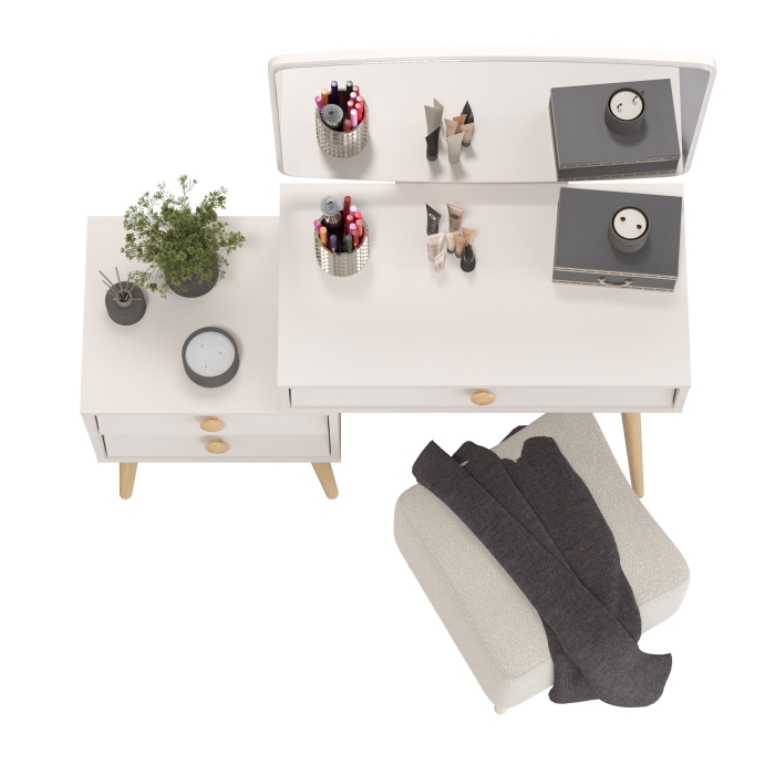 Афина Спальня 4-25901М1к.с. Трюмо + Банкетка 6-5133ТКВмол Куби, цвет кашемир серый/ткань молоко, ШхГхВ 105х38,6х129 + 41х41х45 см., универс. сб.