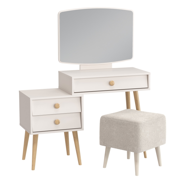 Афина Спальня 4-25901М1к.с. Трюмо + Банкетка 6-5133ТКВмол Куби, цвет кашемир серый/ткань молоко, ШхГхВ 105х38,6х129 + 41х41х45 см., универс. сб.